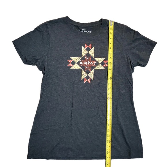 Ariat Women's XL T-Shirt Gray Quilt Pattern Graphic Logo Western Country - Picture 3 of 5